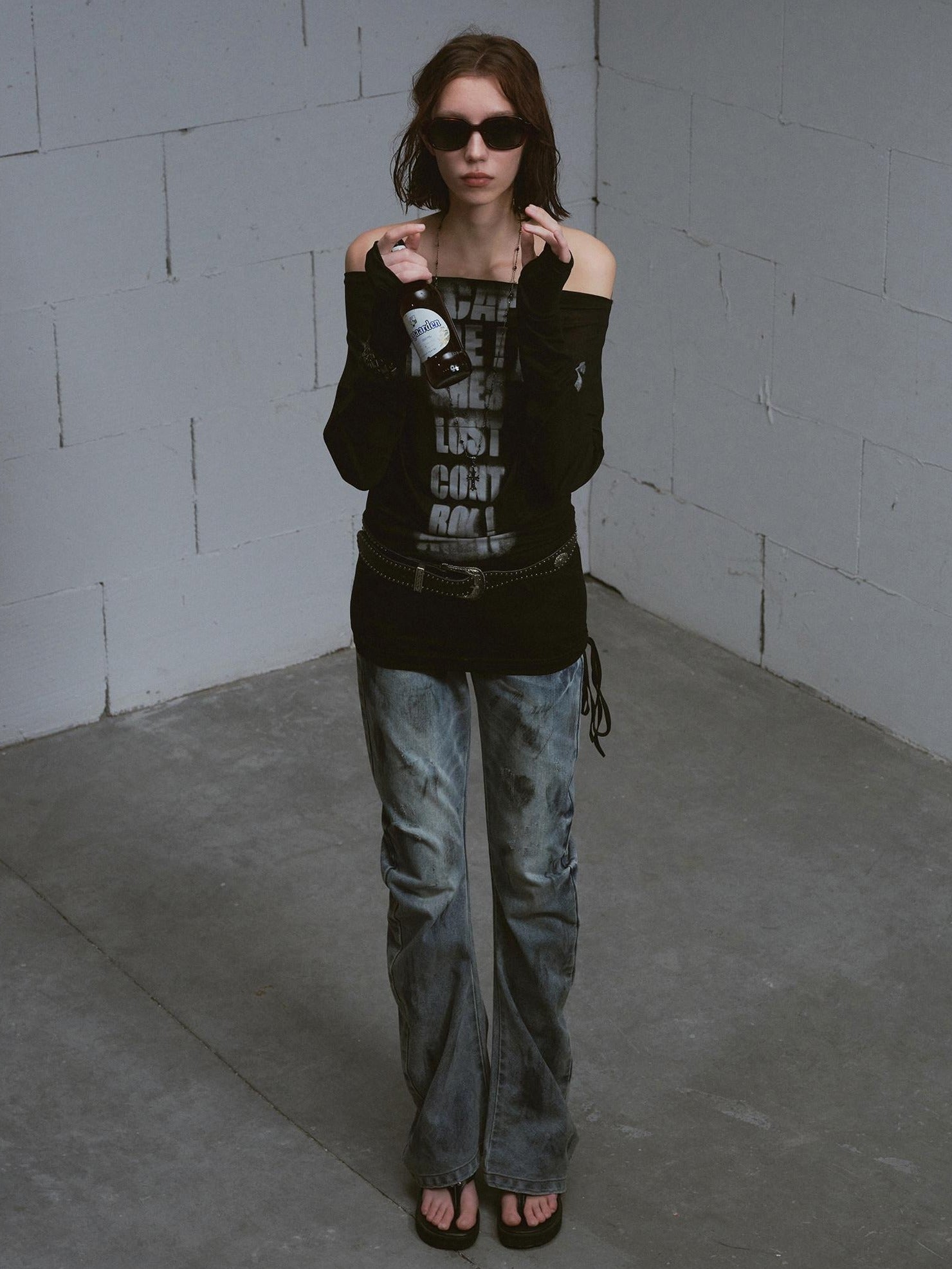 Cest Nous Lyocell Printed Street Punk Loose Batwing Women Crop Offshouldercroptops