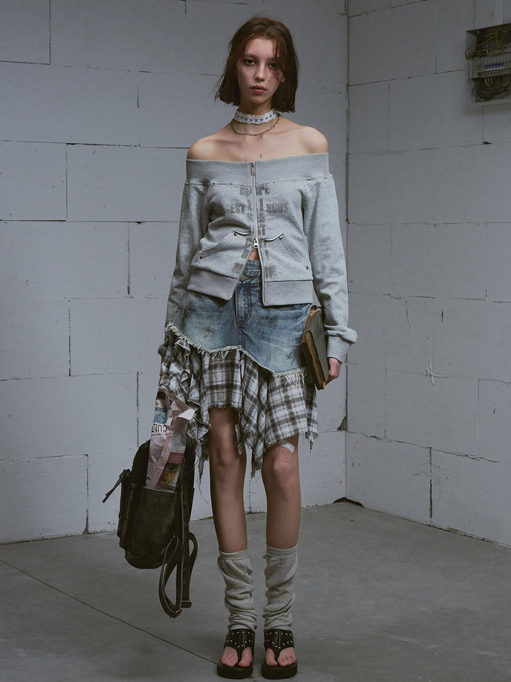 Cest Nous Distressed Patchwork Asymmetrical Aline Loose Mid Waist Women Midiskirts