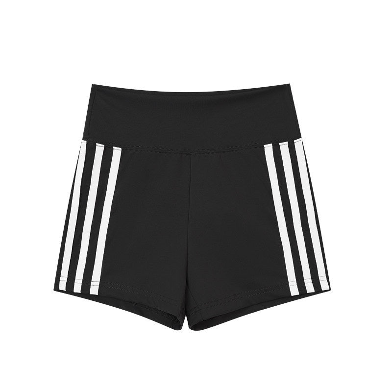 ZERO_High_Stretch_Striped_Knit_Natural_Waist_Fit_Casual_Women_Black_Gray_Mini_Shorts_MISSTT
