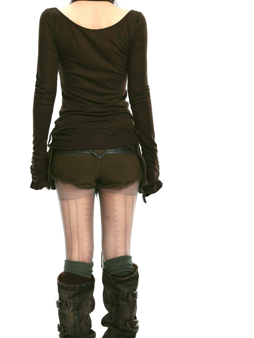 OPEN AESTHETIC Studded Leather Patch Creative Letter Print Slim Fit Women Long Sleeve T-Shirts