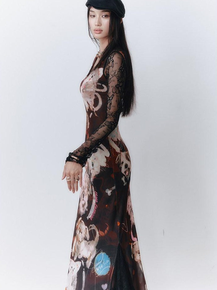 OfAkiva Colorblock V-neck High Waist Slim Long Sleeve Resort Women Maxi Dresses