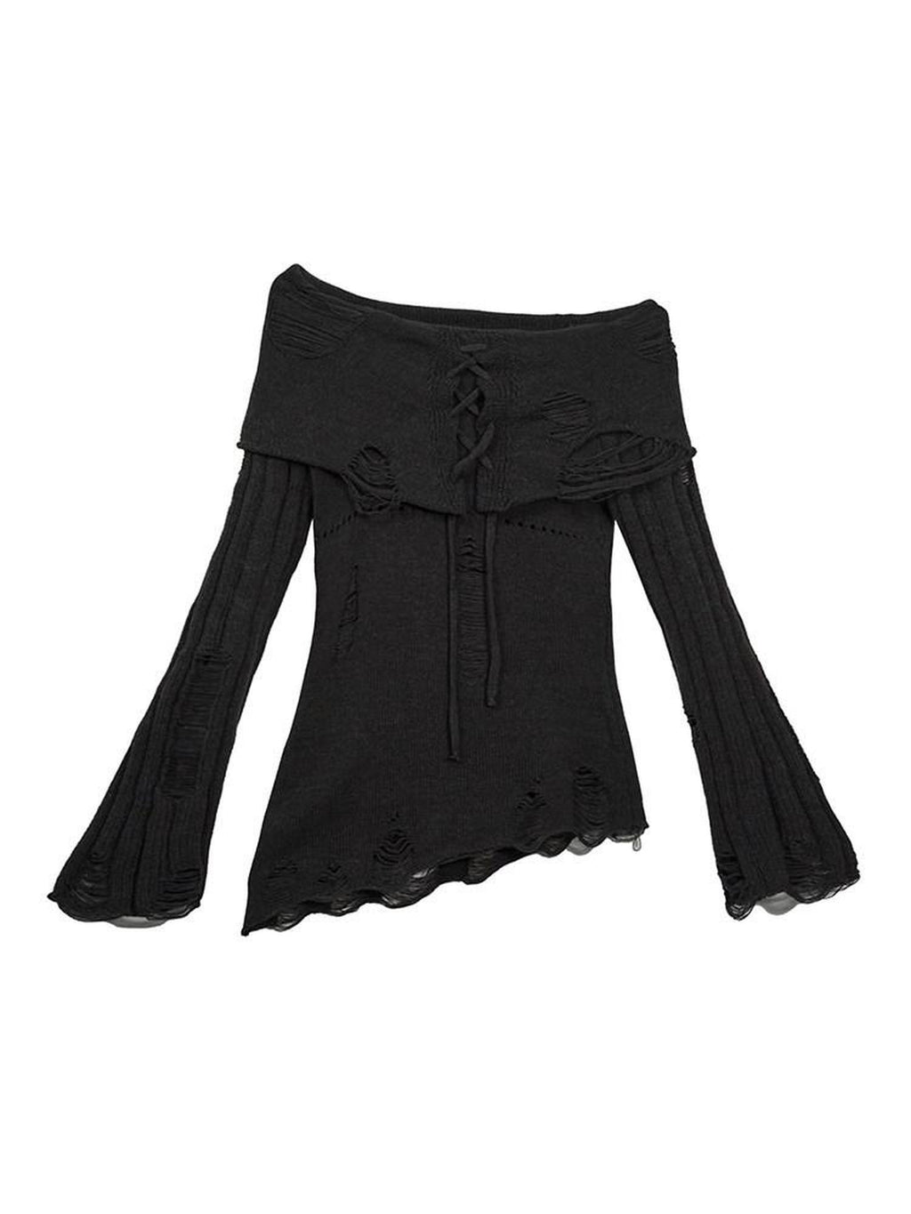 Cest Nous Openwork Slim Fit Urban Women Boat Neck Long Sleeve Cotton Acrylic Knitwear