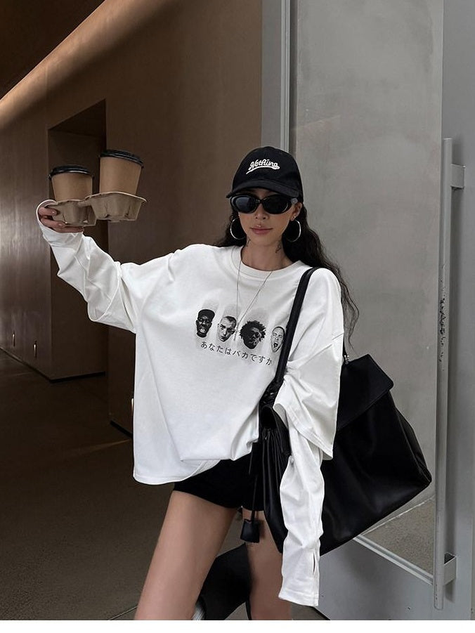 ZERO Soft Cotton Character Loose Crewneck Womens Everyday Print Long Sleeve T-Shirts