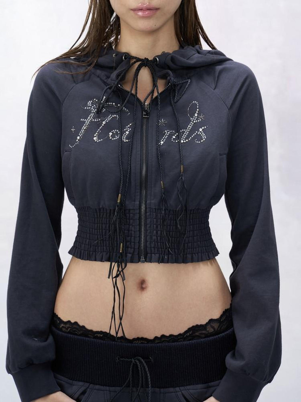 Flowers birds Market Soft Cotton Slim Fit Cropped Zip Up Hooded Streetwear Women Blue Purple Hoodies