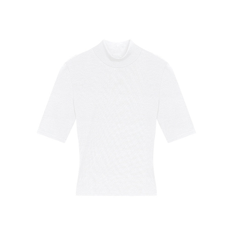 ZERO_Sexy_Slim_Solid_Stand_Collar_Lyocell_Knit_Half_Sleeve_Everyday_Basic_Crop_Tops_MISSTT