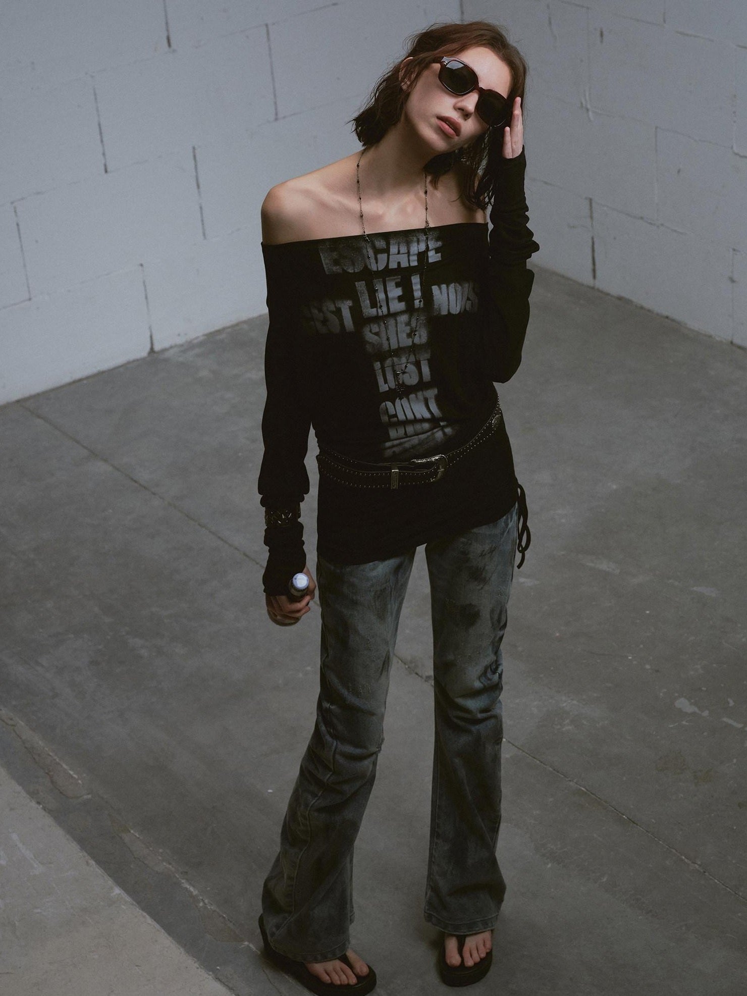Cest Nous Lyocell Printed Street Punk Loose Batwing Women Crop Offshouldercroptops