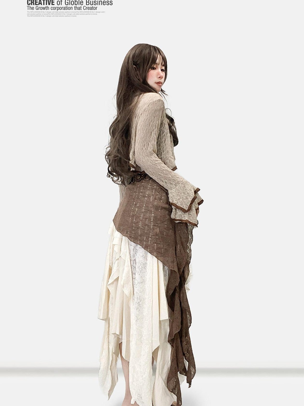 REDDACHIC Vintage Brown Ruffle Asymmetric Cami Women'S High Waist Top & Skirt Sets