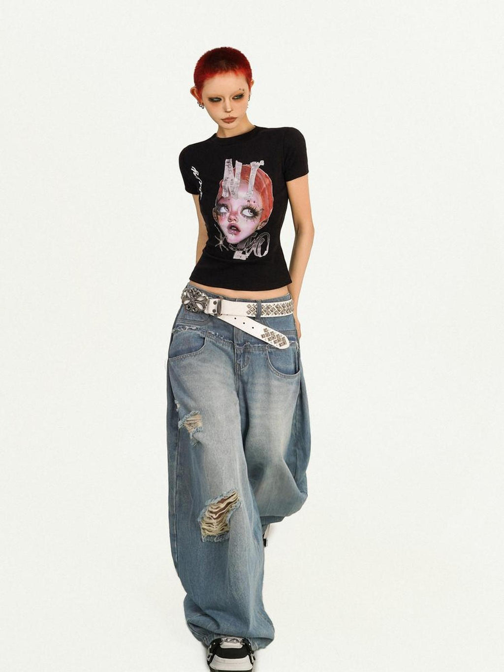 Nico Molly Moisture Wicking Slim Casual Creative Print Round Neck Women Basic Crop Tops