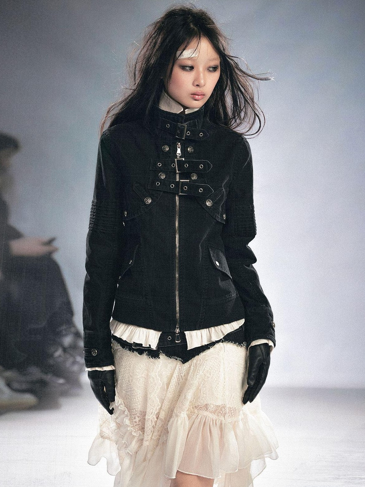 Cest Nous Detachable Punk Long Sleeve Zip Front Women Cotton Black Croppedjackets