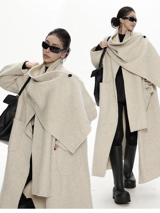 ZERO Wool Shawl Collar Longline Loose Fit Commuter Coat Young Adult Wool Coats