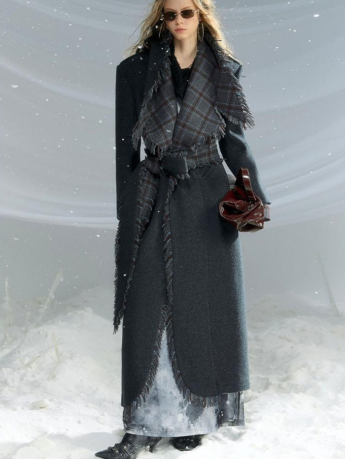 OfAkiva Warm Woolen Thick Hooded Slim Fit Checked Lapel Commuter Women Long Coats