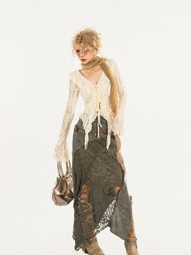 Nico Molly High Waist Asymmetrical Patchwork A Line Lined Women Casual Vintage Maxi Skirts