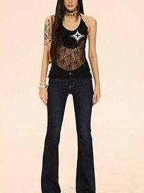 ZERO Washed Casual Slim Low Rise Denim No Stretch Women Blue Flared Jeans