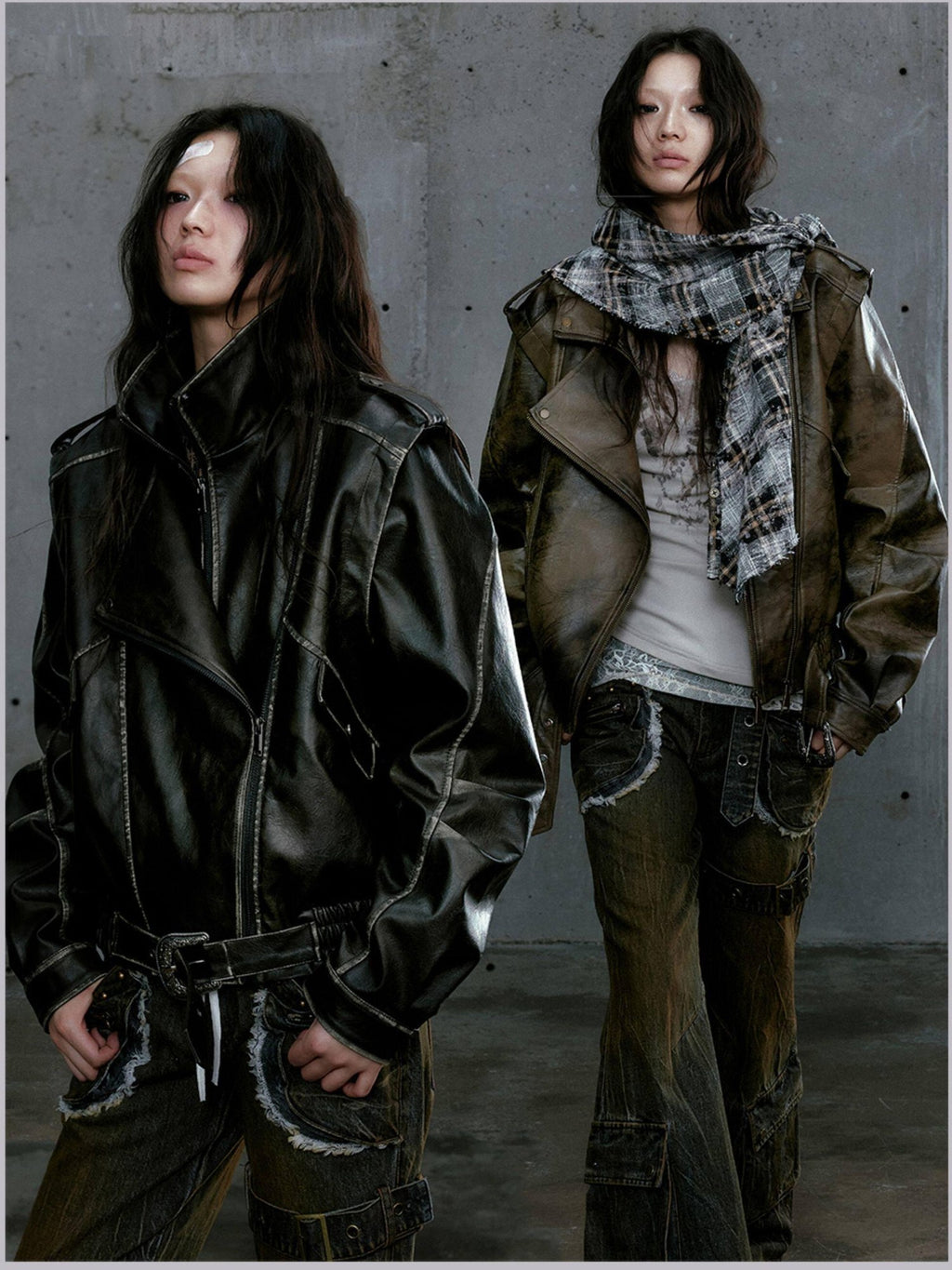 Cest Nous Washed Pu Leather Zipper Loose Fit Street Youth Black Brown Bomberjackets