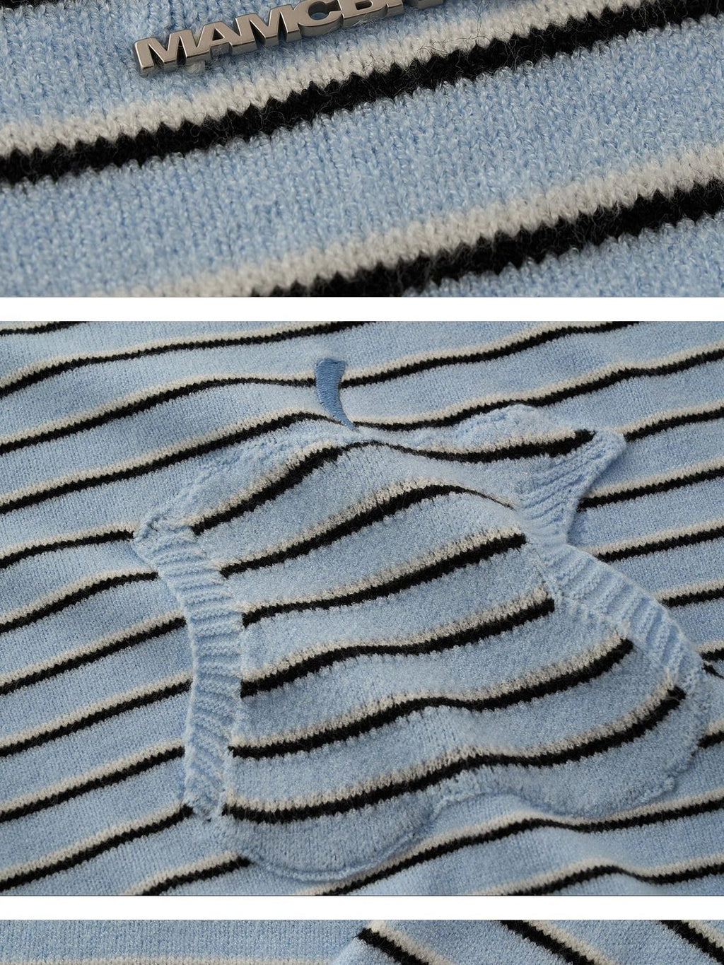MAMC Sweet Hooded Striped Slim Fit Princess Style Long Sleeve Women Blue Knitwear