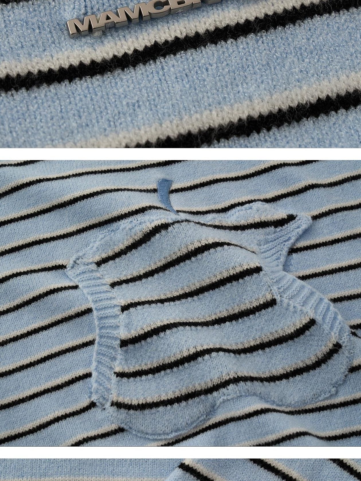 MAMC Sweet Hooded Striped Slim Fit Princess Style Long Sleeve Women Blue Knitwear