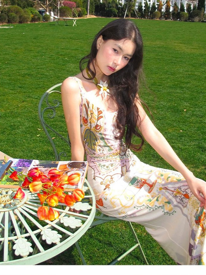 OfAkiva Vintage High Waist Sleeveless Printed Mermaid Women Vacation Maxi Dresses