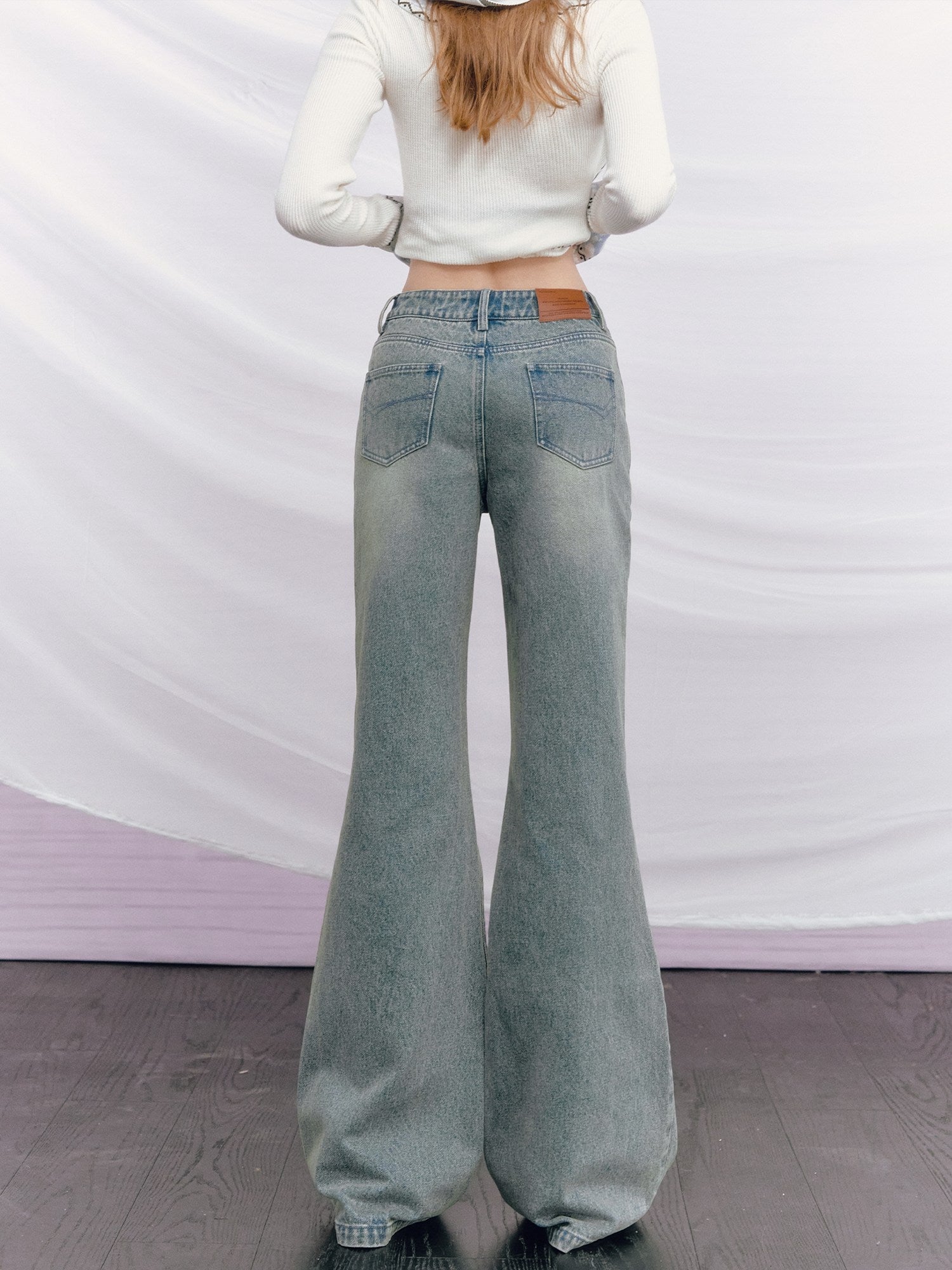 OfAkiva High Waist Distressed Beaded Vintage Micro Flare Women Everyday Flared Jeans