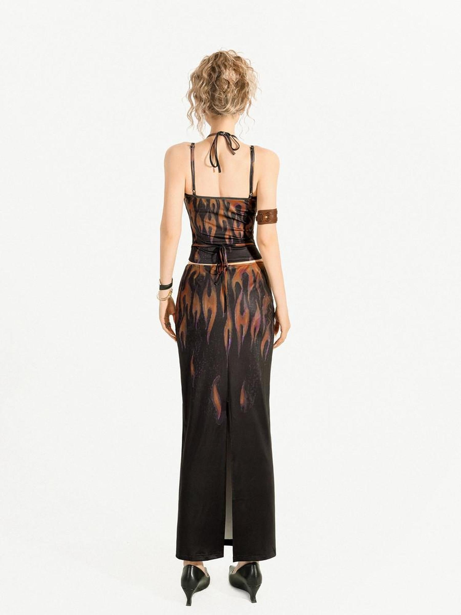 Nico Molly Polyester Pullover Cropped Top High Waist Multicolor Two Piece Top & Skirt Sets
