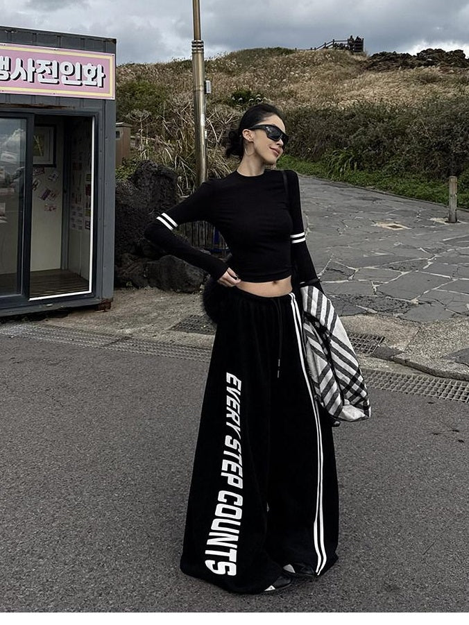 ZERO Soft Lyocell Knit Long Sleeve Slim Casual Women Black Basic Crop Tops