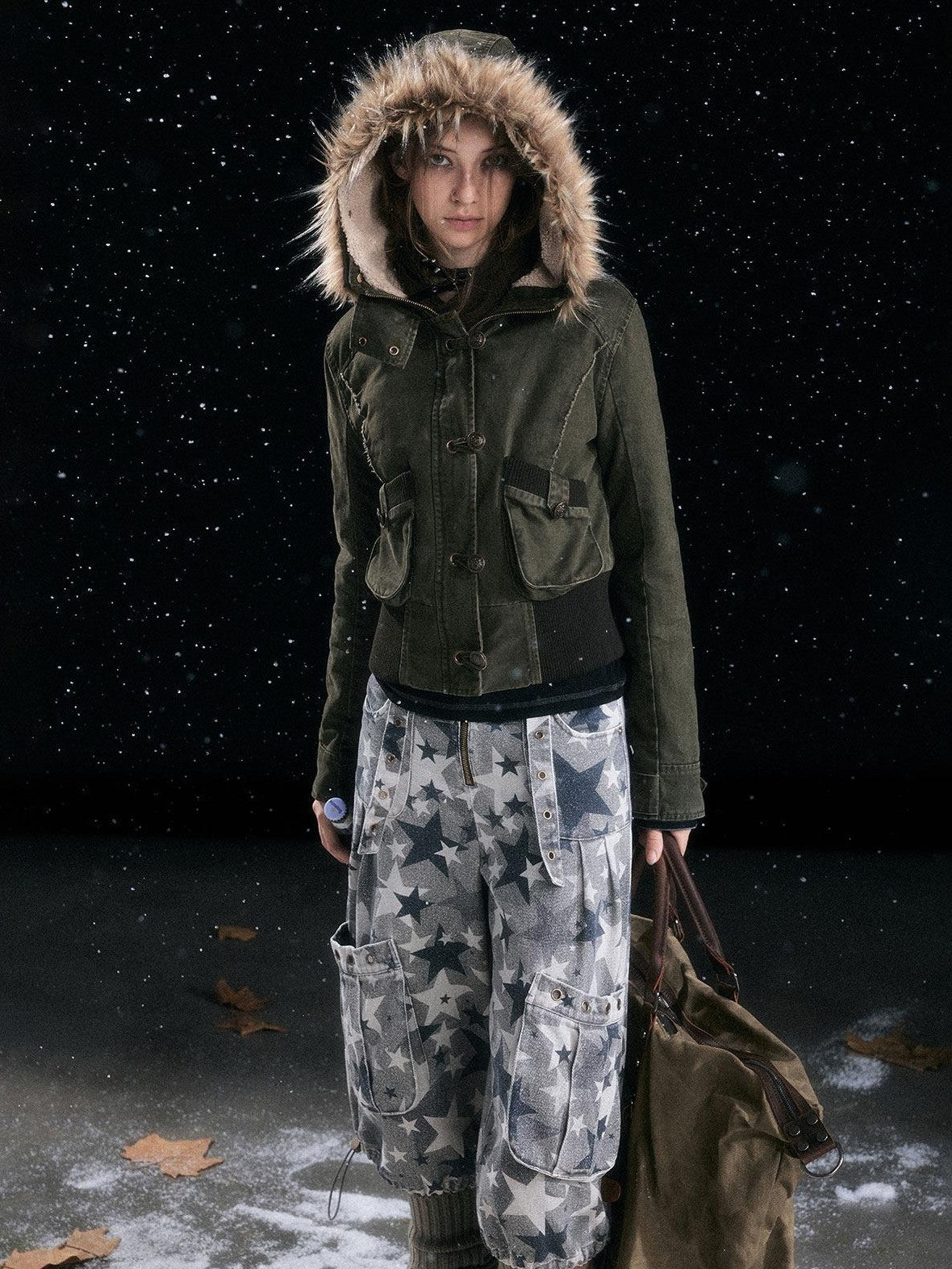 Cest Nous Cotton Padded Hooded Straight Fit Women Workwear Zip Front Olive Croppedjackets