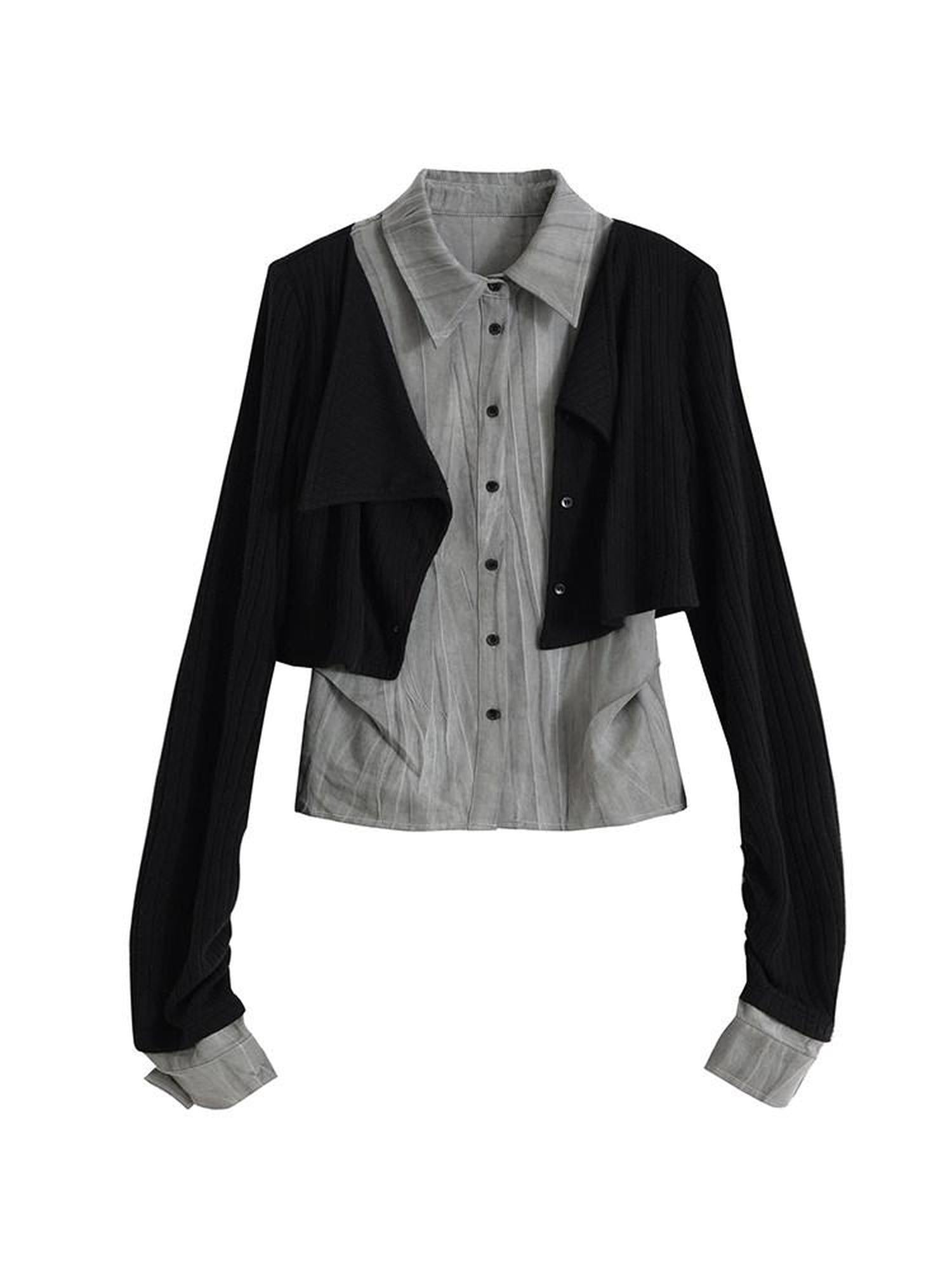 Cest Nous Shape Retain Slim Punk Patchwork Cotton Blend Long Sleeve Button Women Blouses