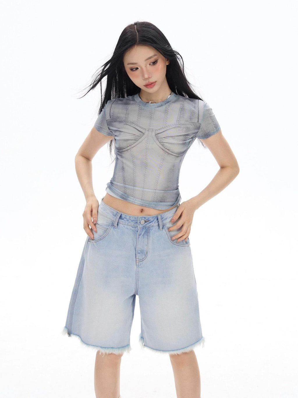 ZERO Washed Light Blue Low Rise Loose Fit Zip Fly Casual Women Straight Leg Jeans