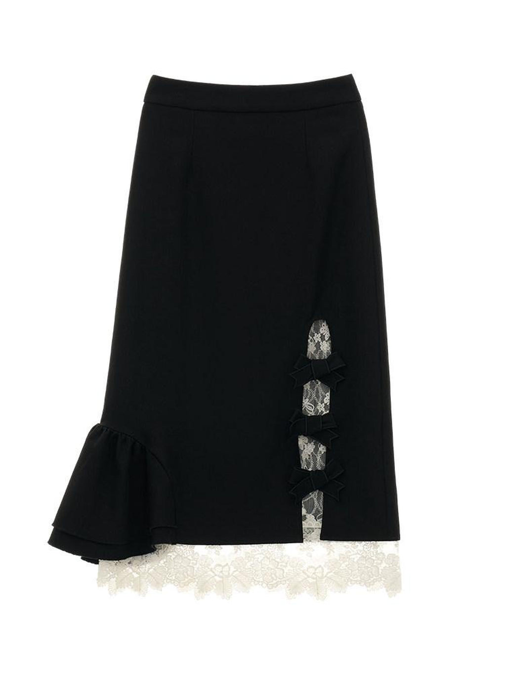 MAMC Elegant Black Flowing Mid Waist Minimalist Workwear Office Chic Midi Skirts