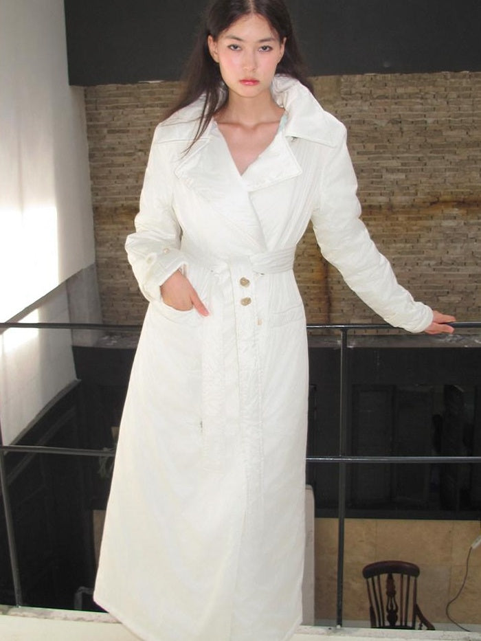 OfAkiva 95 Percent White Duck Down Warm Elegant Mid Length Removable Hood Down Jackets