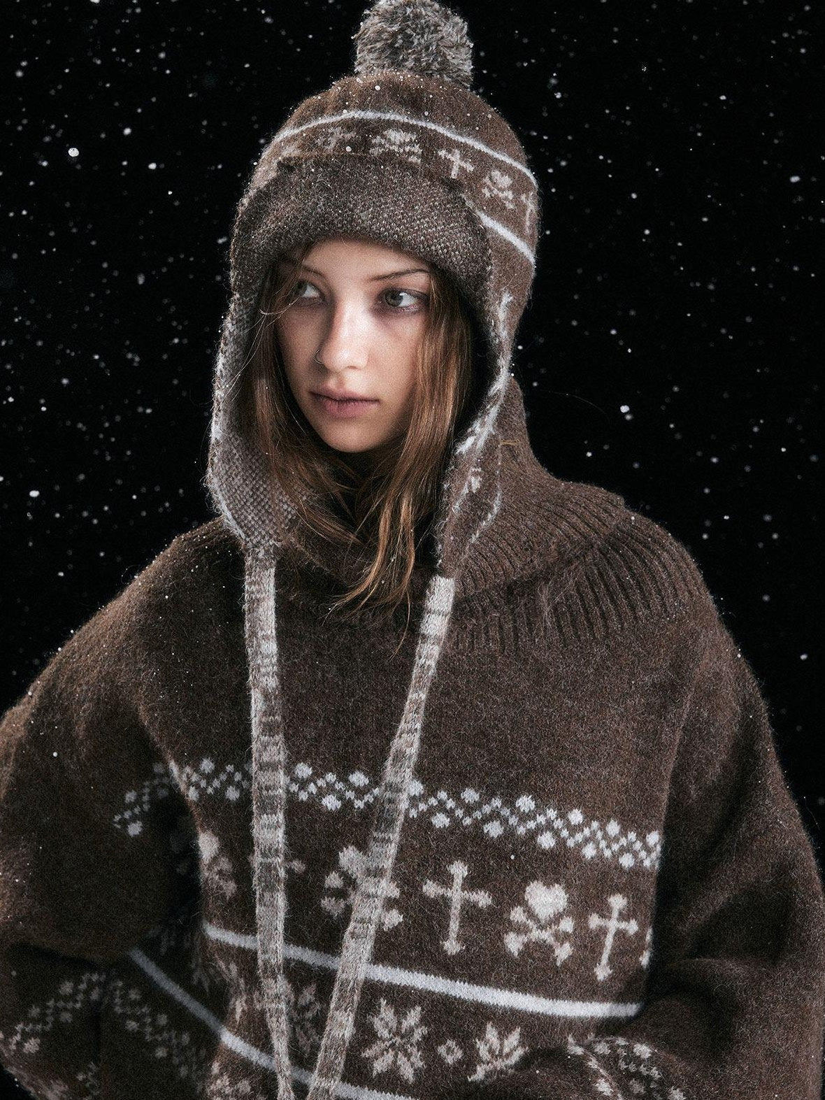Cest Nous Cozy Striped Knitted Wool Earflap Casual Youth Women One Size Brown Beanies
