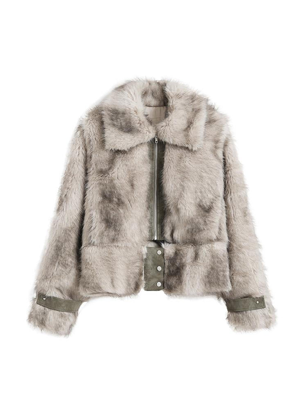 Cest Nous Thick Fur Collar Punk Street Short Fit Young Adults Silver Gray Beige Jackets