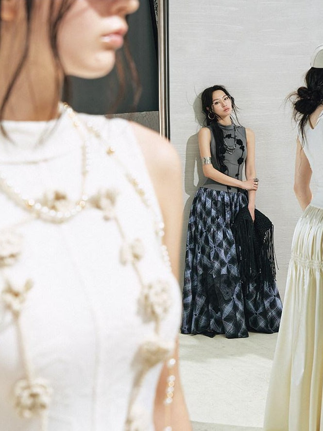OfAkiva Flattering High Waisted Floral A Line Sleeveless Office Two Piece Maxi Dresses