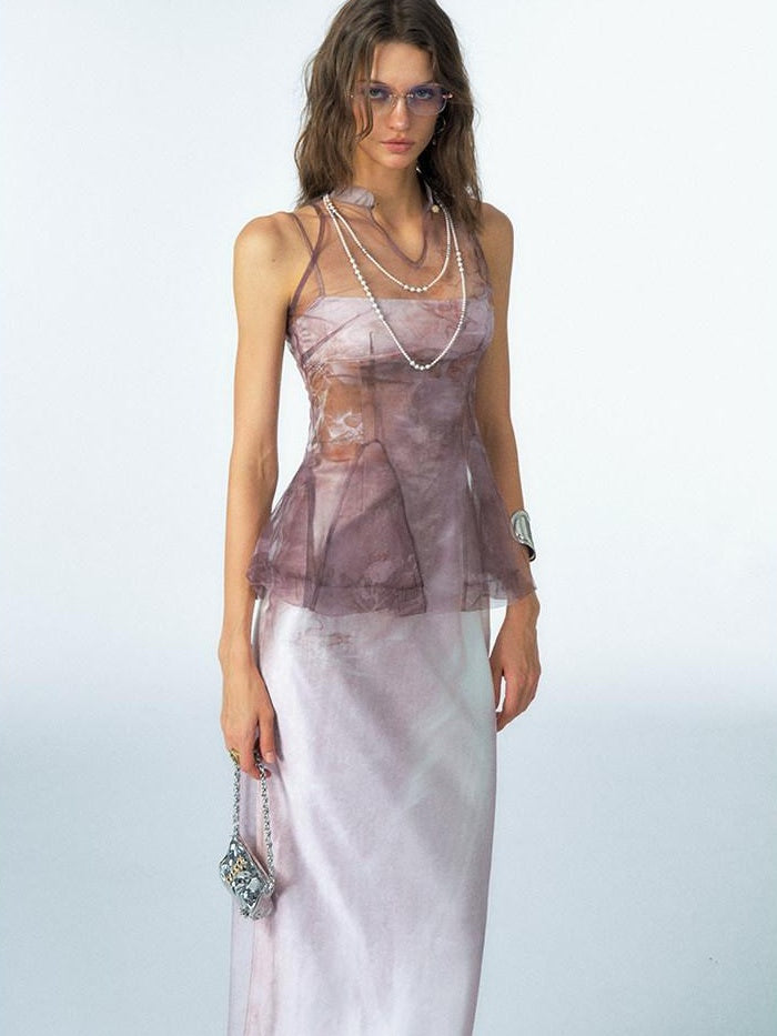 OfAkiva Organza Ombre High Waist Sexy A Line Slip Women Citywalk Maxi Dresses