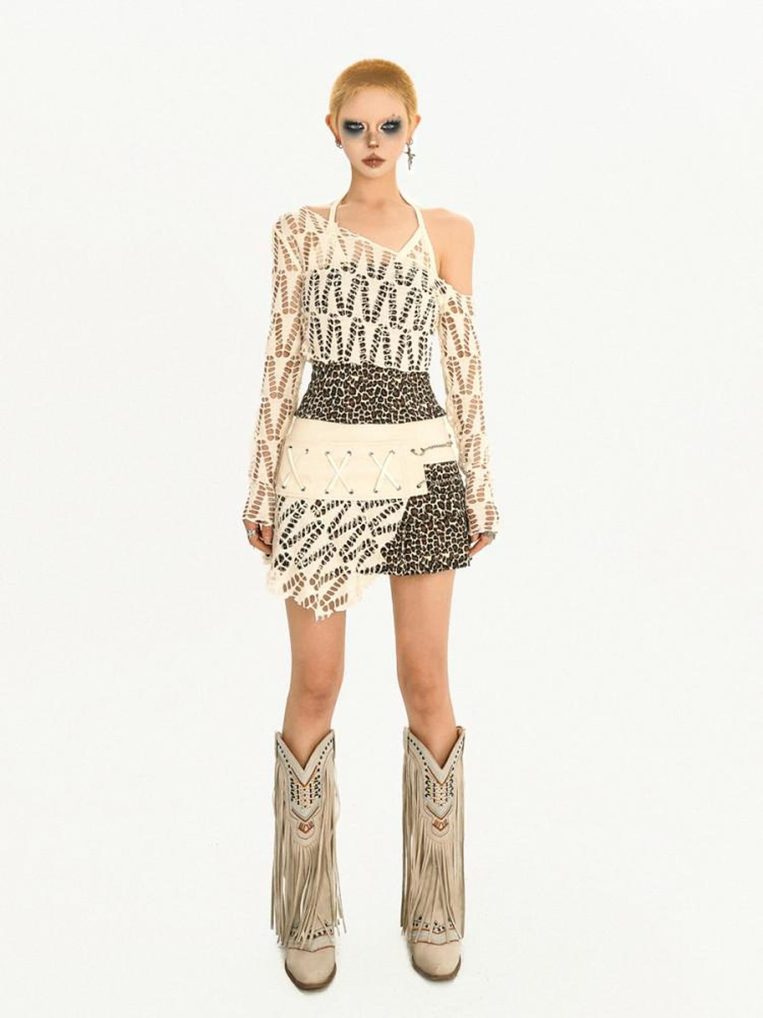 Nico Molly High Waist Zipper A Line Leopard Print Street Style Slim Fit Women Mini Skirts