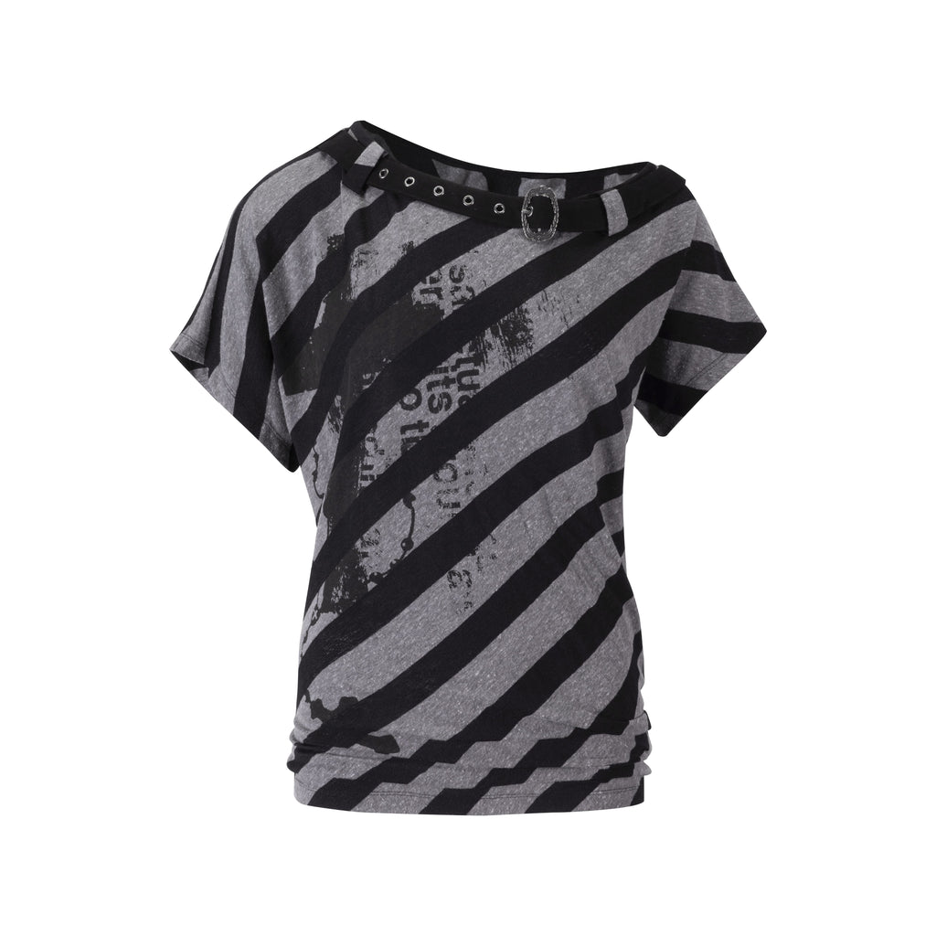 Cest_Nous_Punk_Stripe_Batwing_Short_Sleeve_Asymmetric_Neck_Black_Grey_Offshouldercroptops_MISSTT
