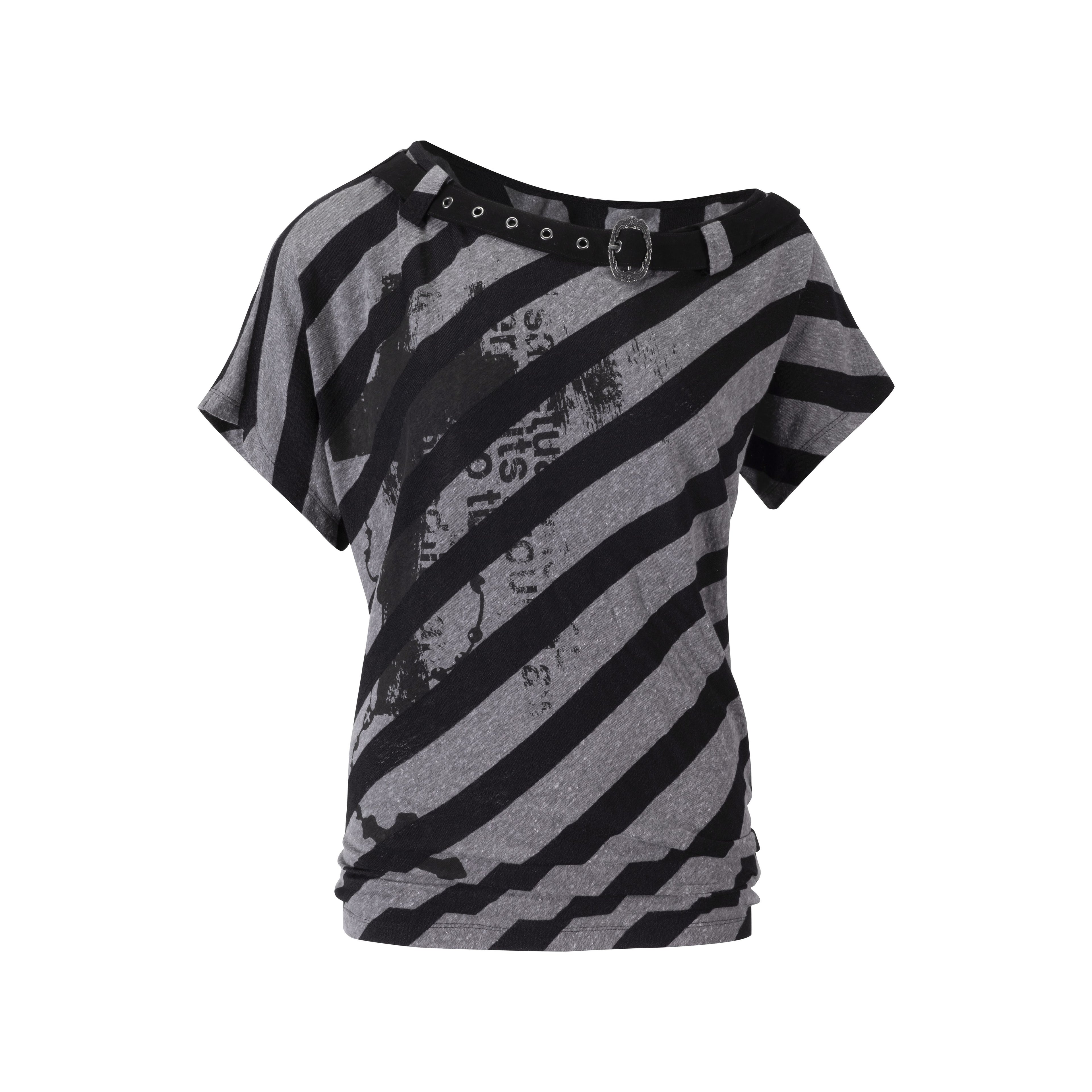 Cest_Nous_Punk_Stripe_Batwing_Short_Sleeve_Asymmetric_Neck_Black_Grey_Offshouldercroptops_MISSTT