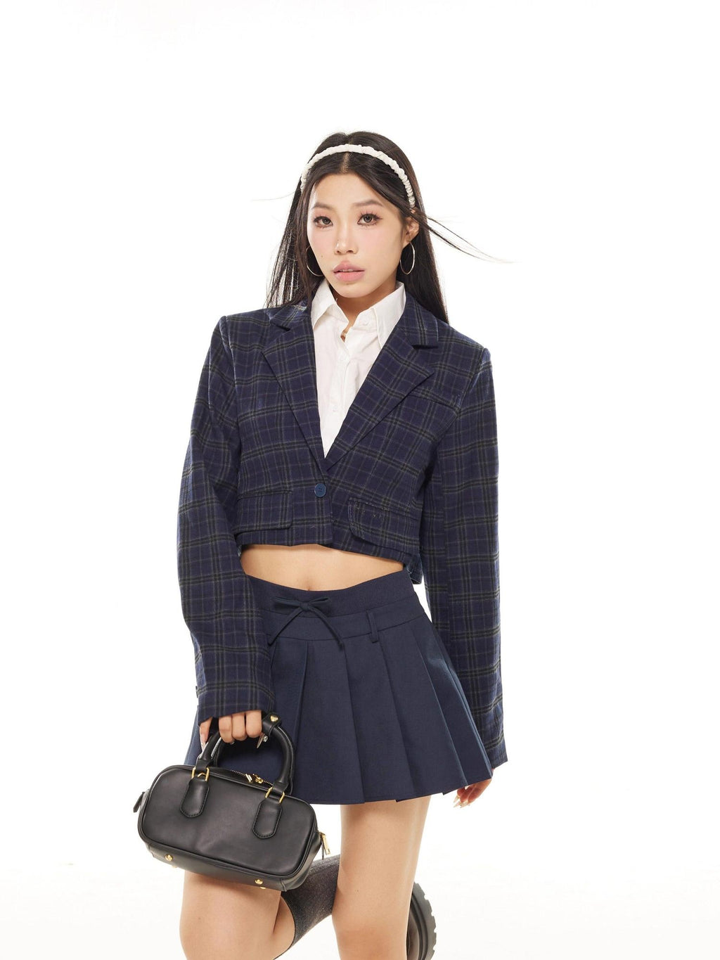 ZERO Button Streetwear Straight Fit Cropped Lapel Polyester Blue White Blazers