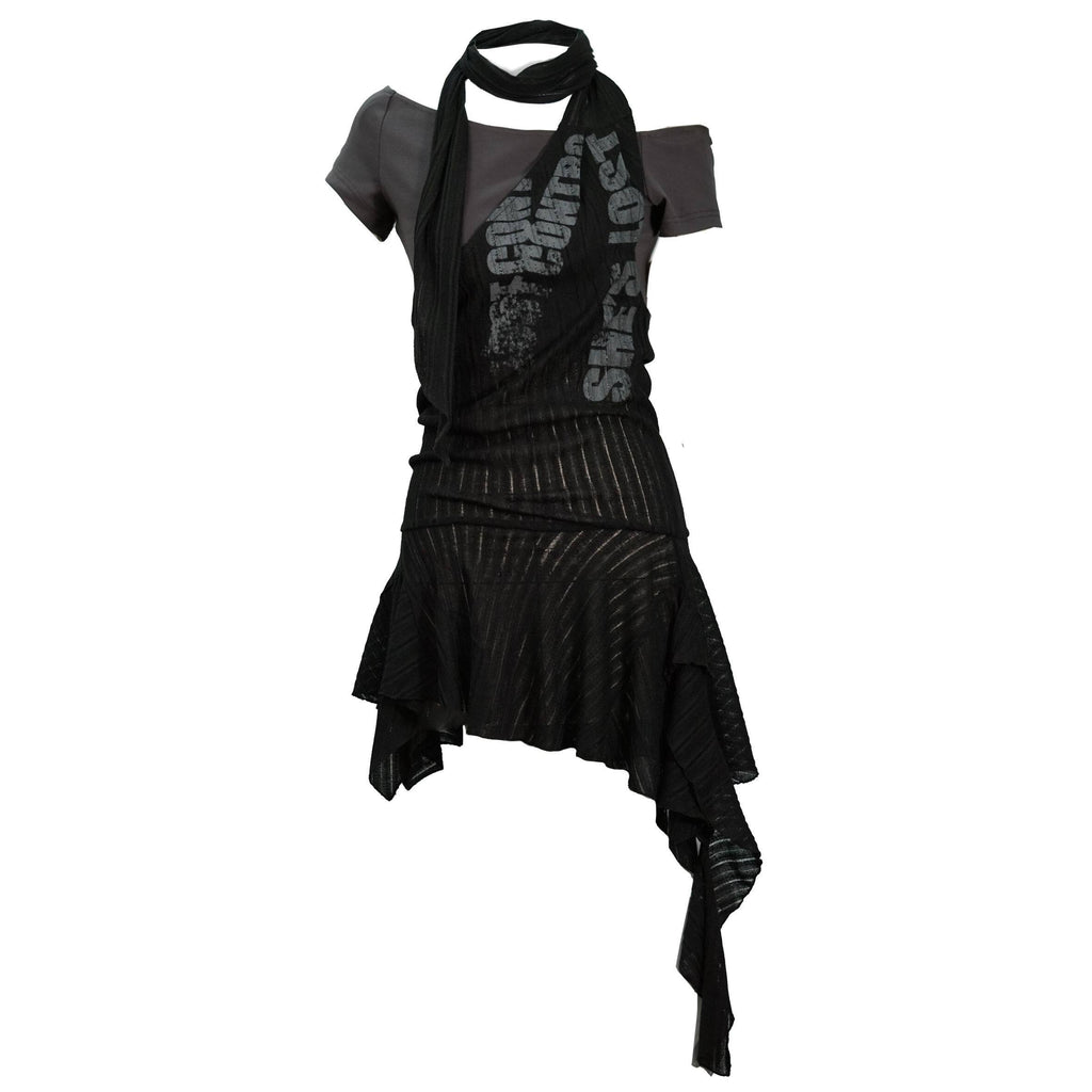 Cest_Nous_Flattering_Cinch_Waist_Street_Printed_Halter_Slim_Black_Grey_Mididresses_MISSTT