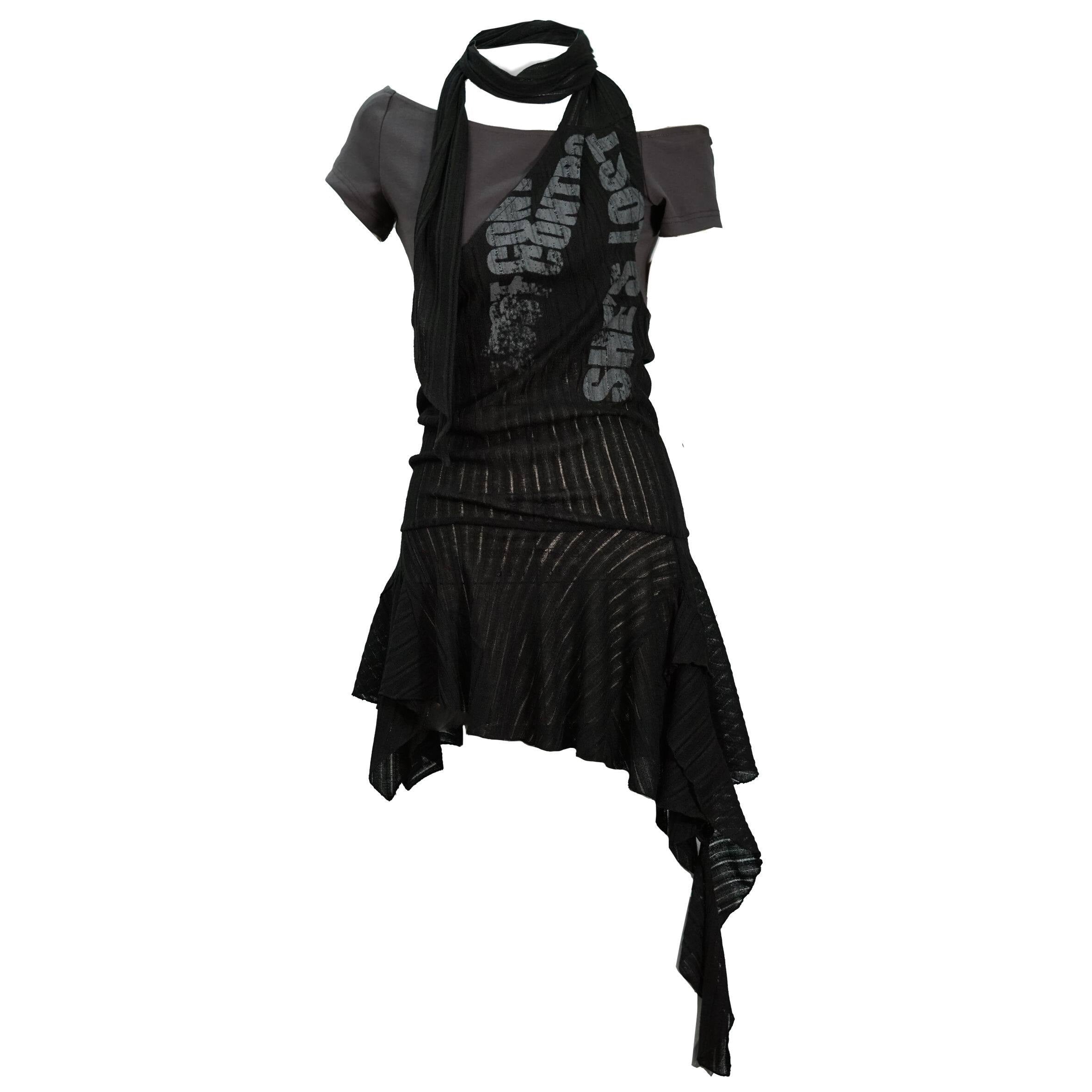 Cest_Nous_Flattering_Cinch_Waist_Street_Printed_Halter_Slim_Black_Grey_Mididresses_MISSTT