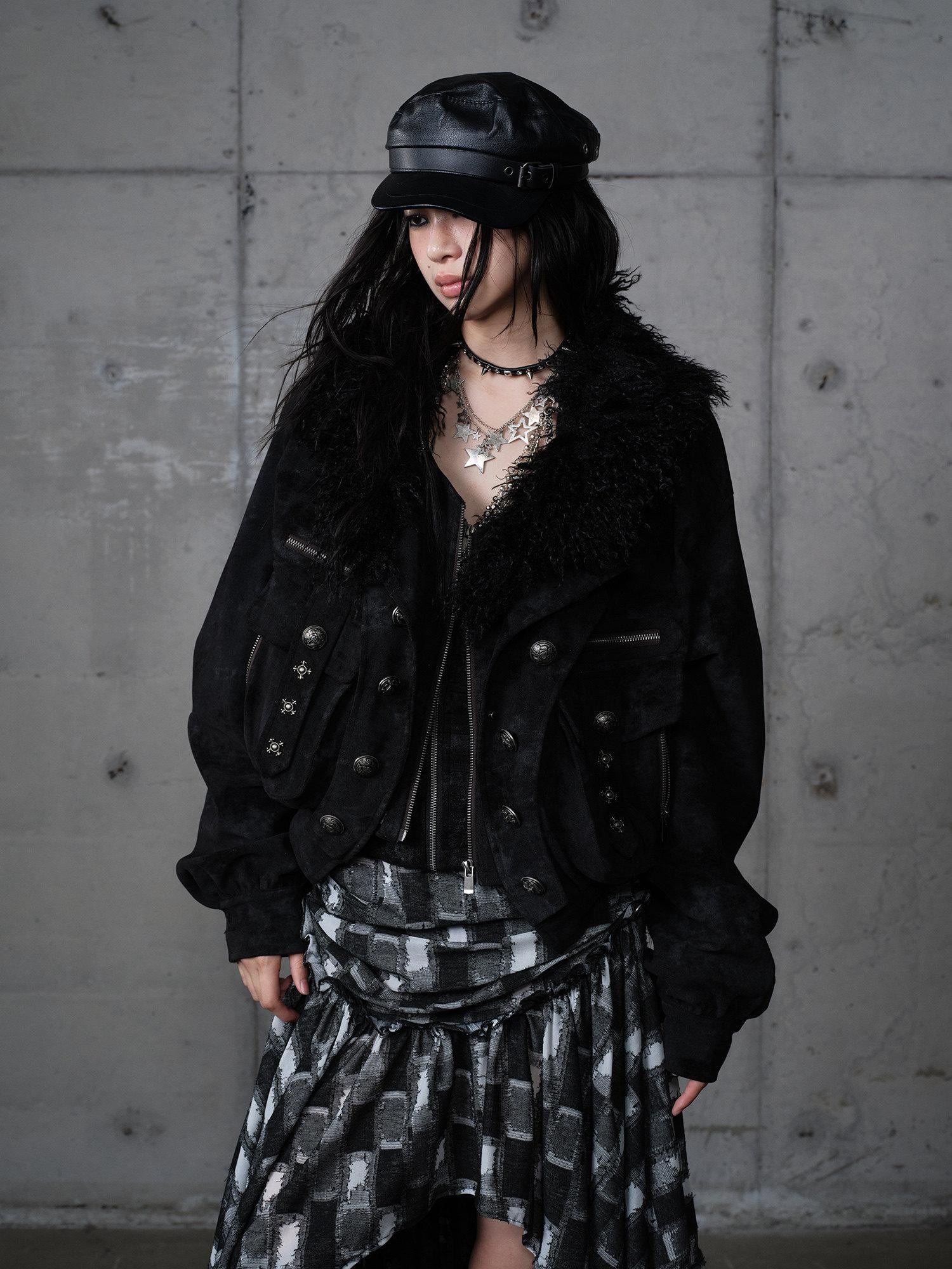 NO ROMANCE Dark Punk Court Knight Heavywork Functional Layered Women'S Suede Utility Jackets
