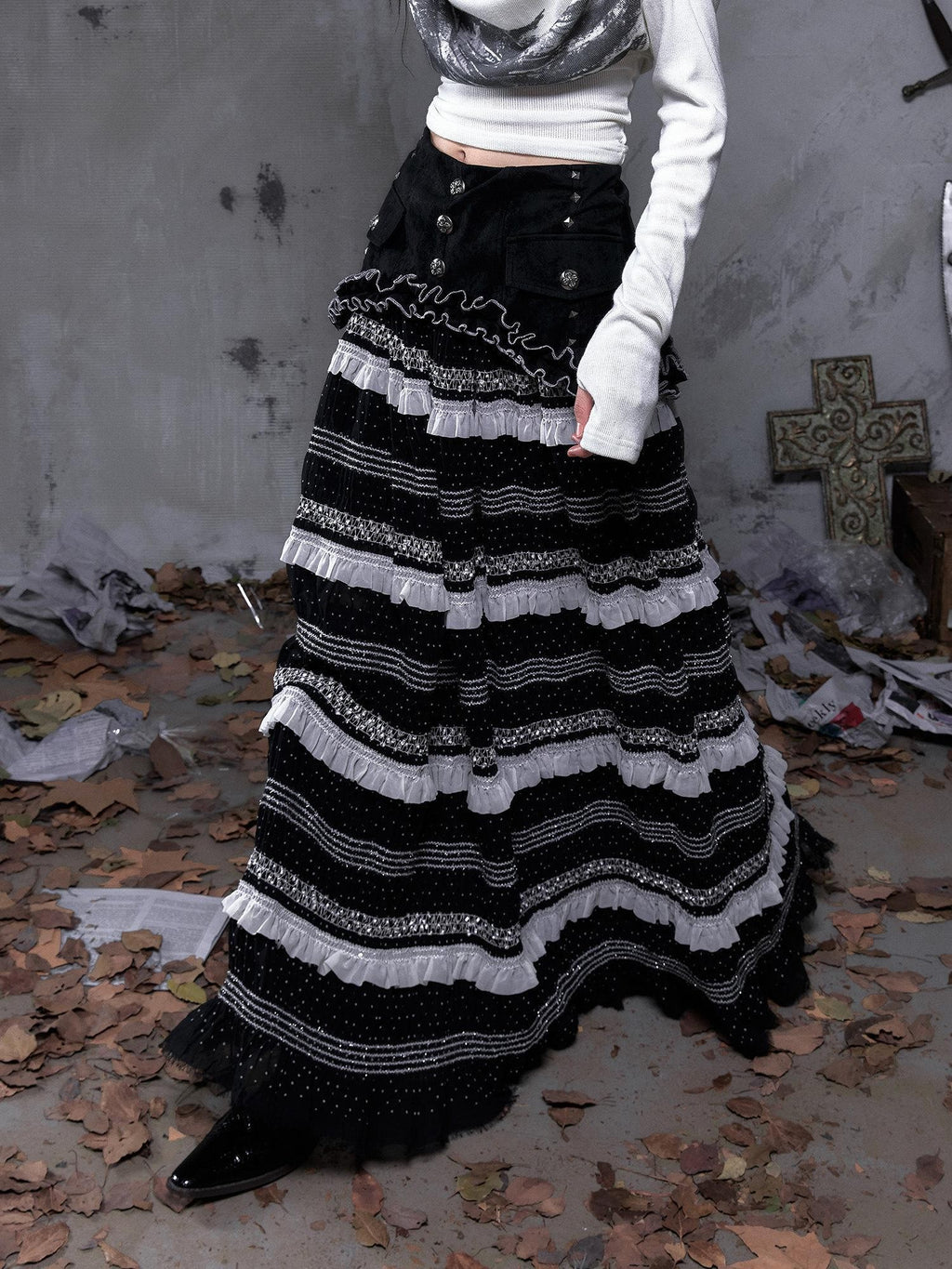 NO ROMANCE Polka Dot Lace Panel Ruched A Line Women'S Pu Polyester Viscose Maxi Dresses