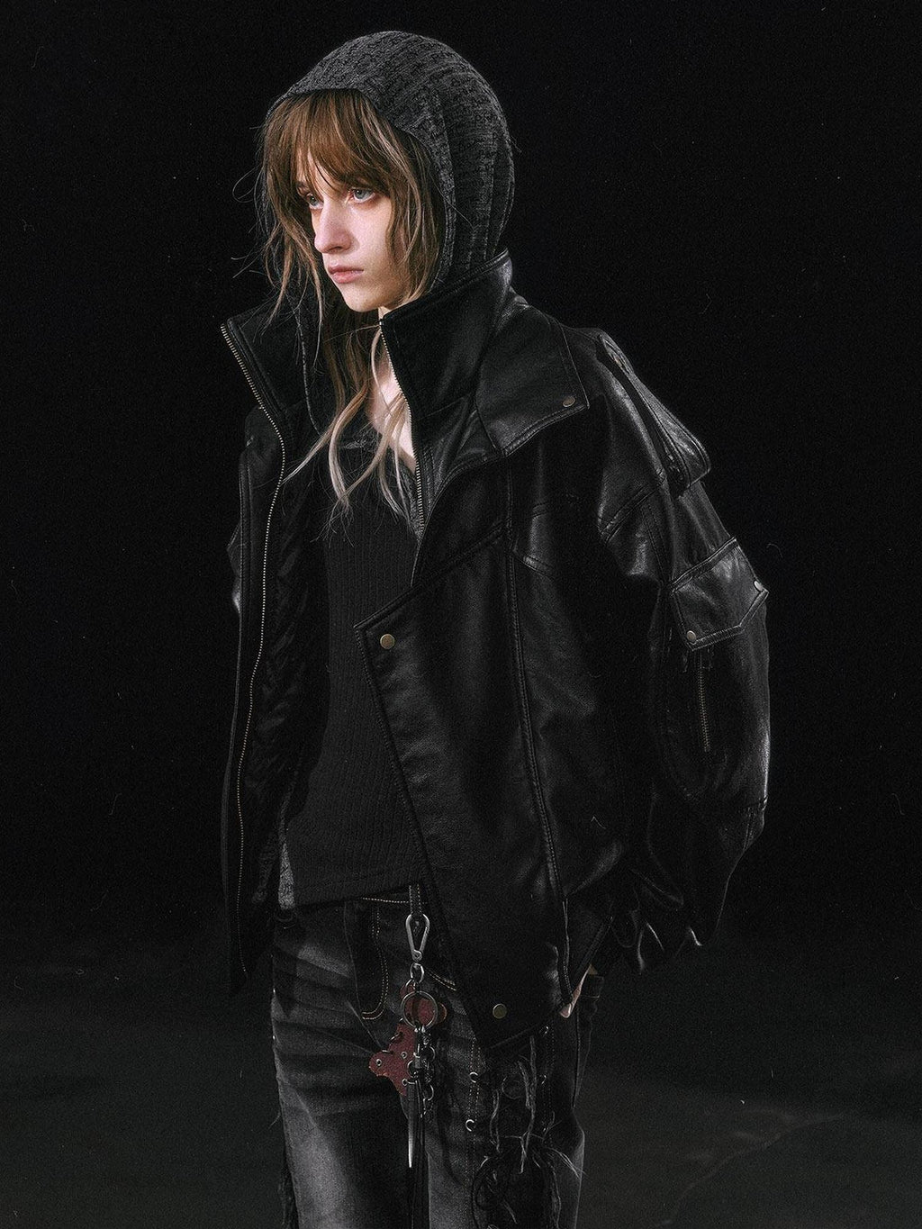 Cest Nous Thick Pu Leather Loose Fit Streetwear Long Sleeve Youth Black Bomberjackets
