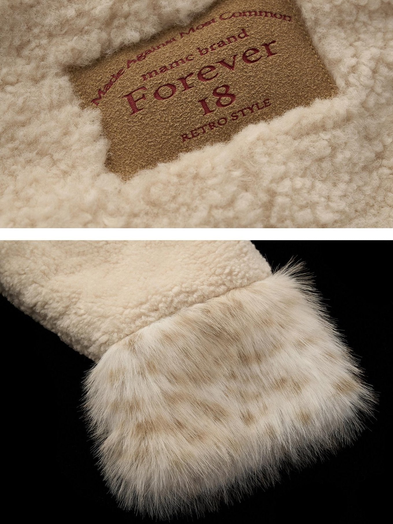 MAMC Soft Oversized Batwing Sleeves Faux Fur Collar Cropped Beige Polyester Jackets
