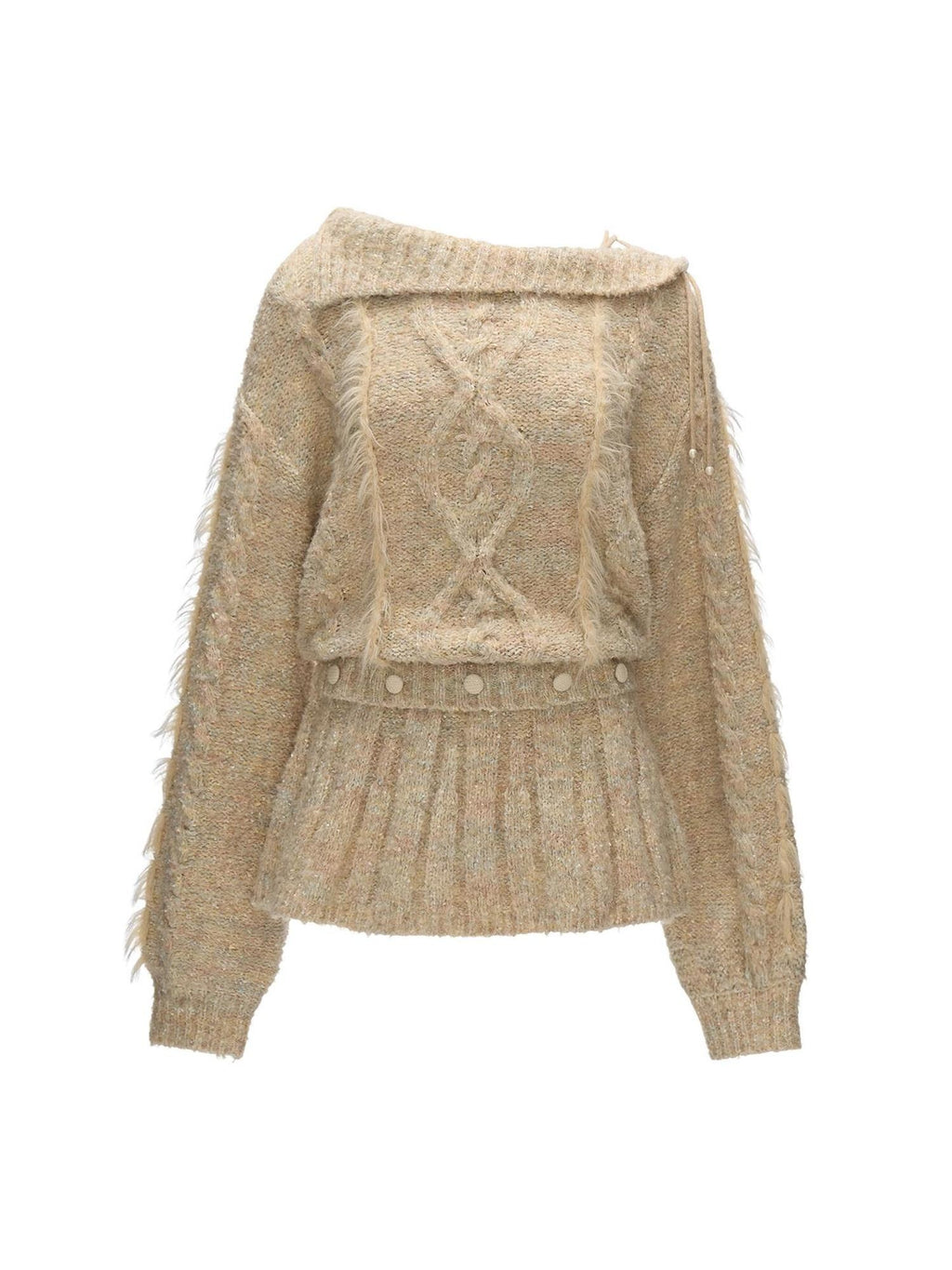 MAMC Soft Knit Waist Cinch Preppy Loose Lapel Collar Women Beige Mini Dresses