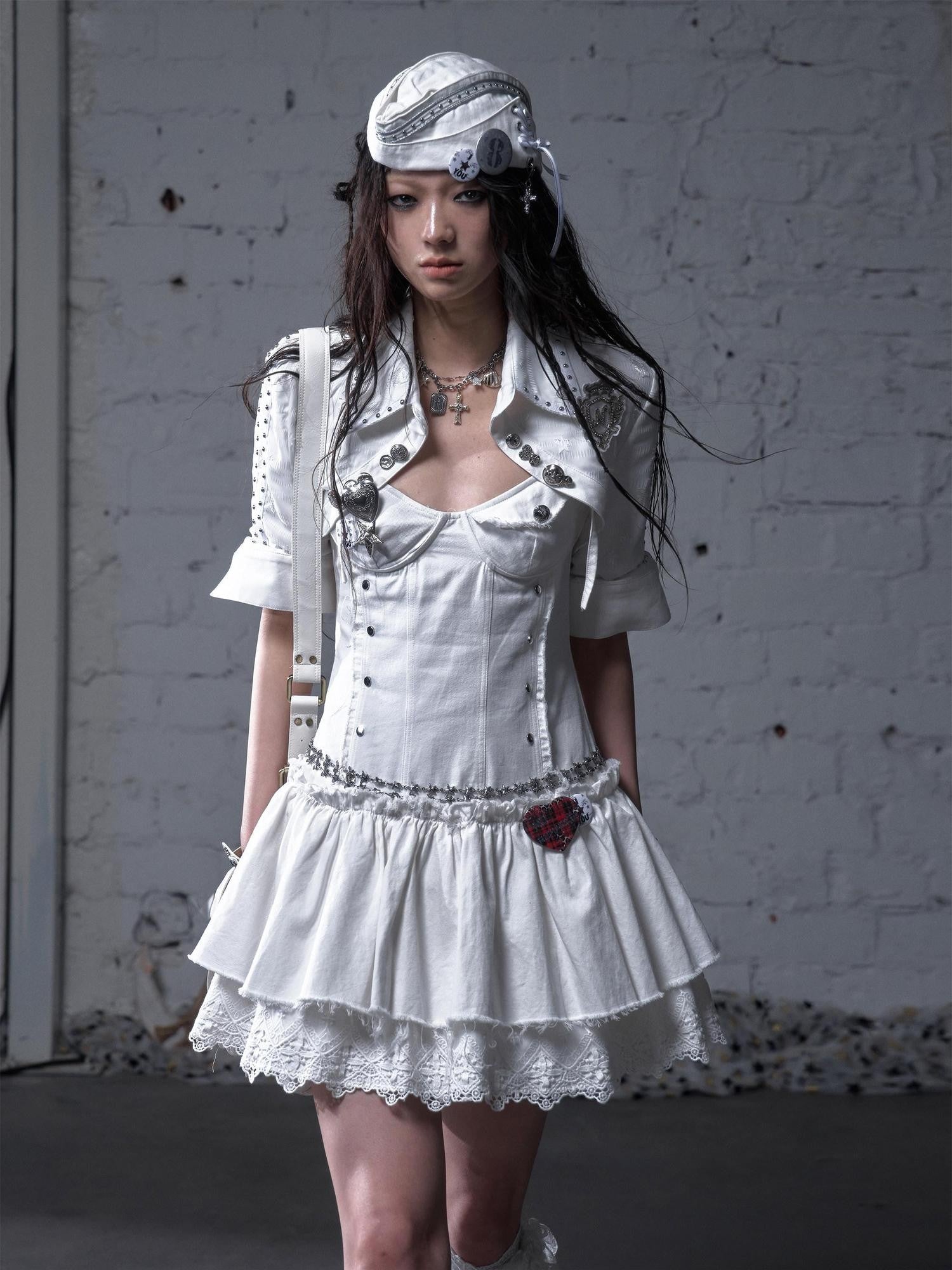NO ROMANCE Washed Frayed Hem Vintage Punk Academy Women'S Cotton Slip Mini Dresses