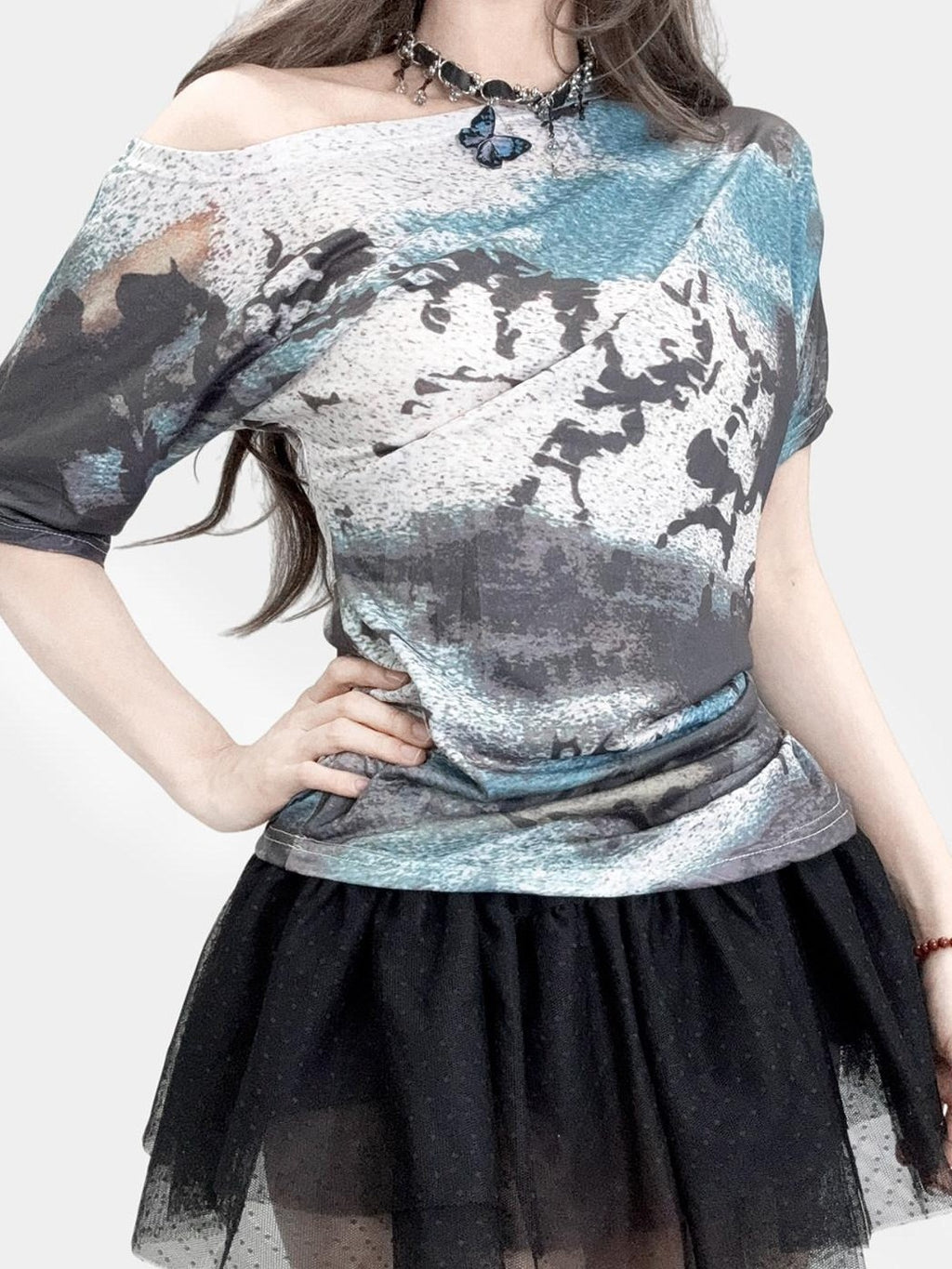 REDDACHIC Retro Gradient Tiedye Abstract One Shoulder Slim Women'S Short Sleeve T-Shirts