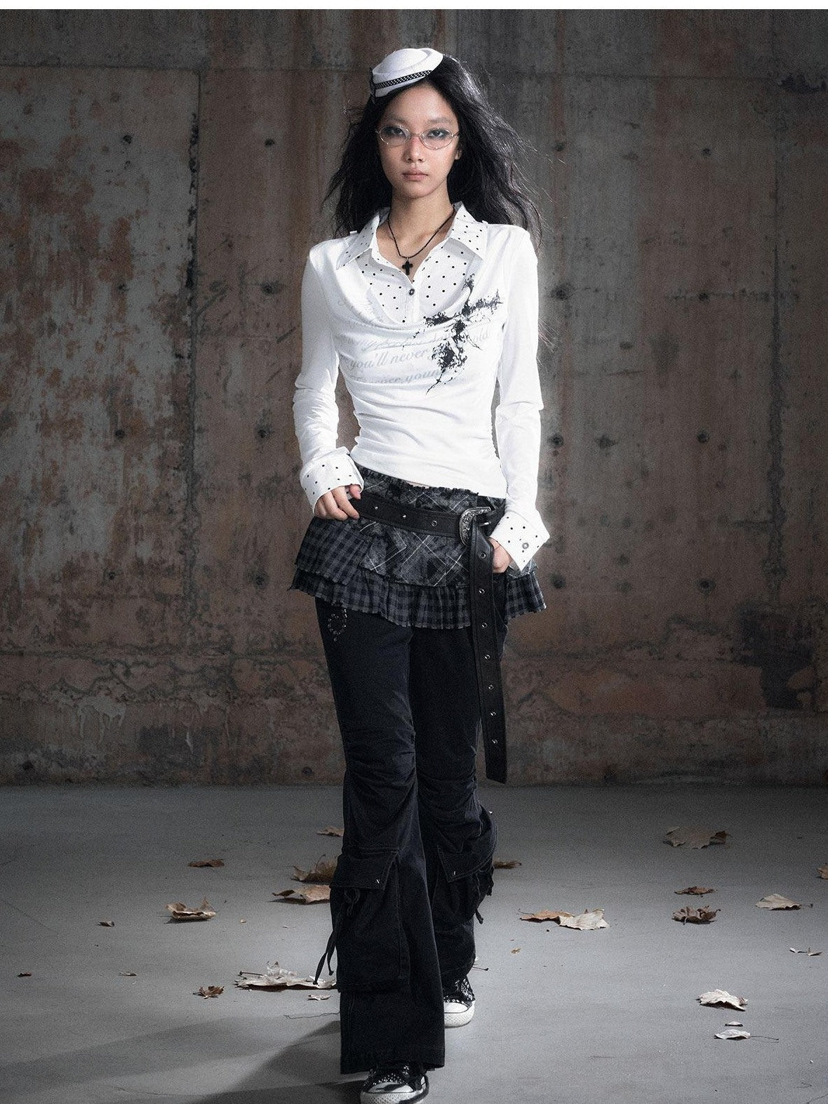 Cest Nous Tencel Non Deforming Punk Slim Printed Polo Collar Women Longsleevet-Shirts