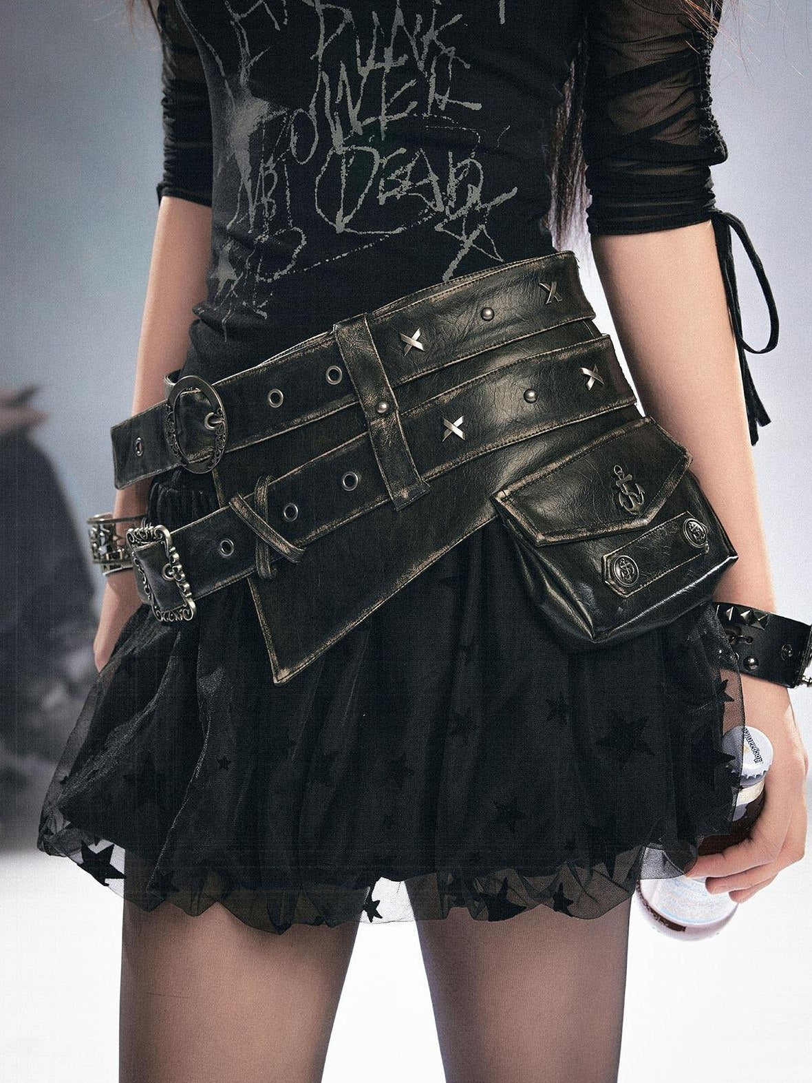 Cest Nous Double Strap High Waist Distressed Slim Fit Women Pu Leather Belts