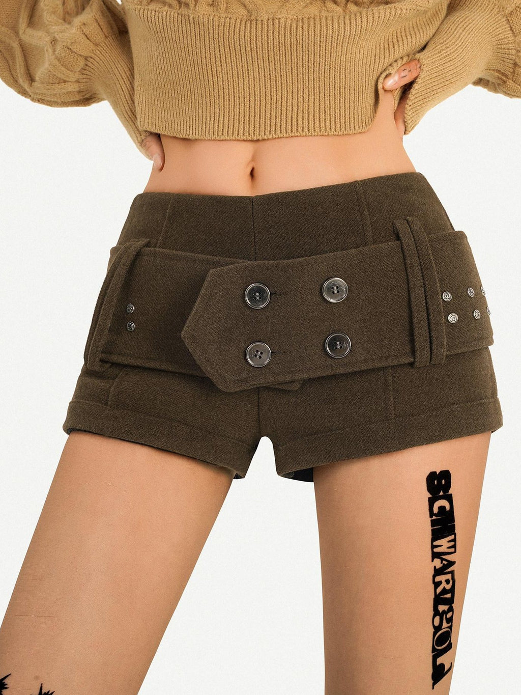 Nico Molly Vintage Thick Straight Cut Natural Waist Women Daily Black Brown Mini Shorts
