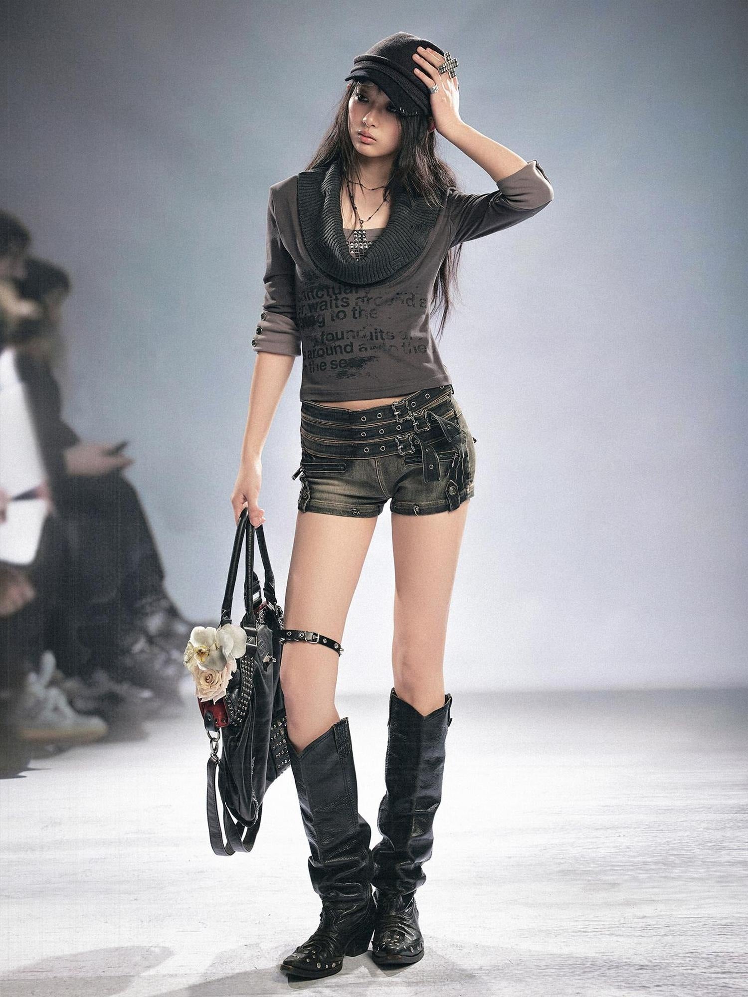 Cest Nous Soft Cotton Ripped Punk Slim Fit Collared Letter Print Women Knitwear